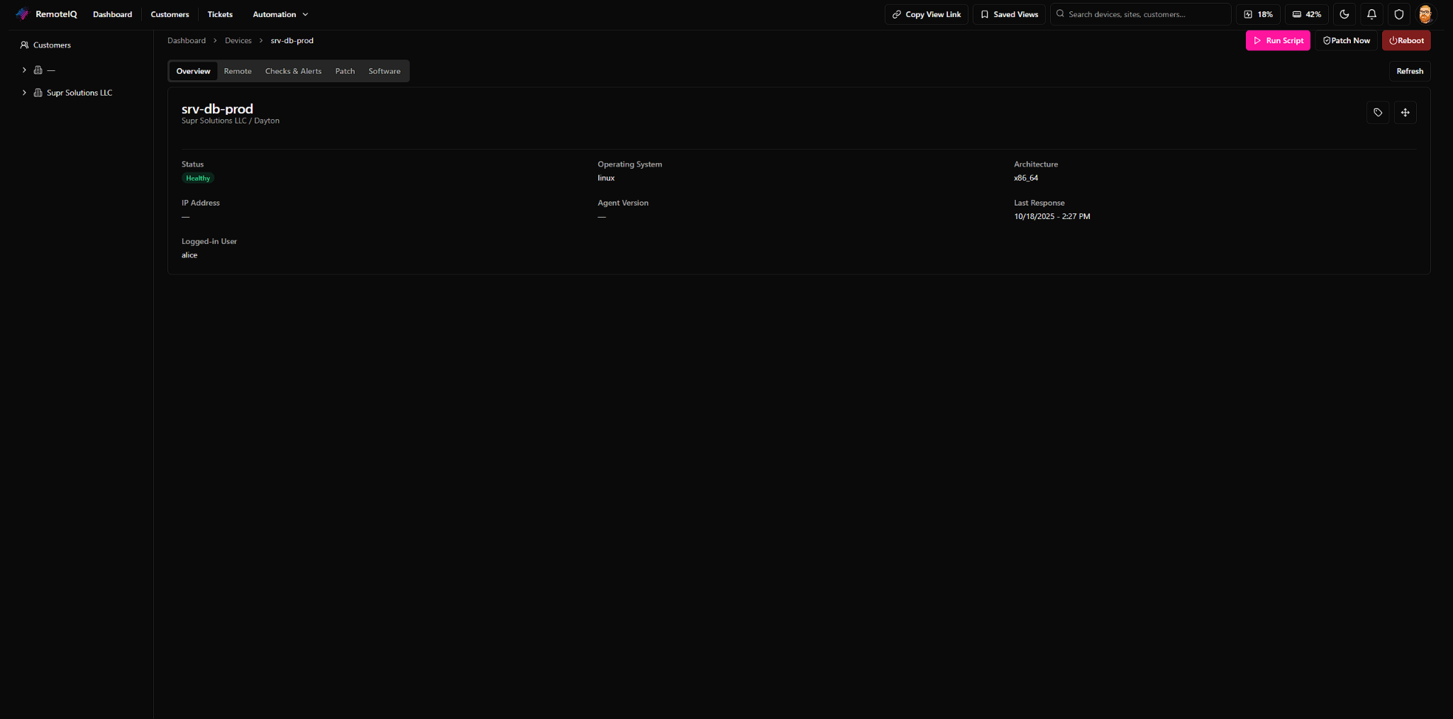 Device overview page